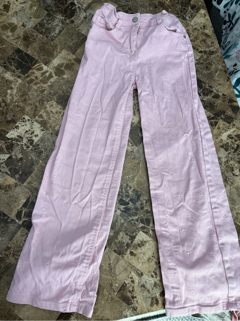 Souris mini Light Pink Embroidered floral Wide-Leg Pants 10 years